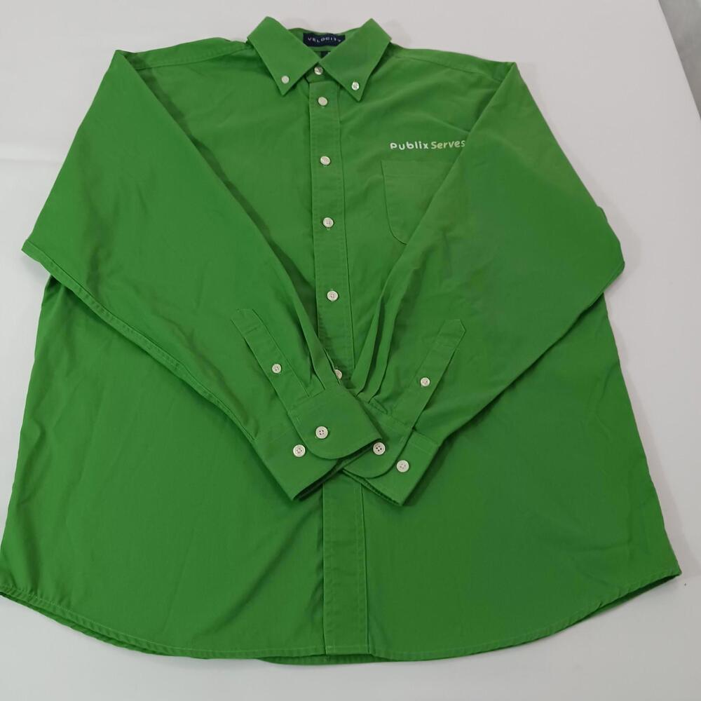 Velocity 1200XA Publix Serve Mens Medium Green Cotton Button-Down Employee Shirt
